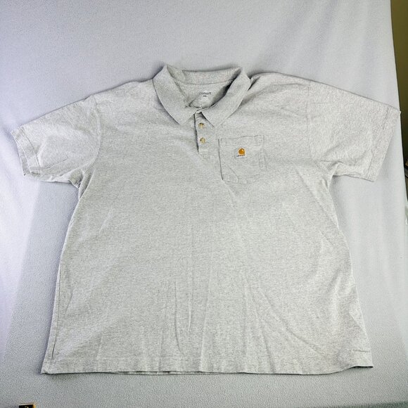 Carhartt Shirt Mens 2XL Polo Collar Short Sleeve Pocket Logo Gray Knit - Picture 1 of 9